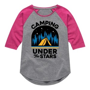 Girls' - Instant Message - Camping Under The Stars Shirt Tail Raglan Graphic T-shirt - 1 of 4