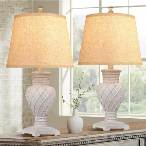 ROTTOGOON Table Lamps Set of 2, Bedside Touch Lamp with USB C+A Charging Ports, Side Table Lamp with White Fabric Shade (LED Bulbs Included) - 1 of 1