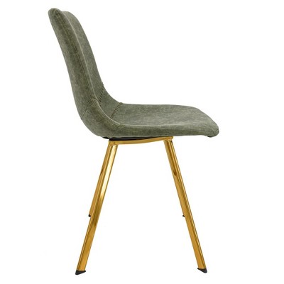 Markley Olive Green Leather Dining Chair with Gold Metal Legs