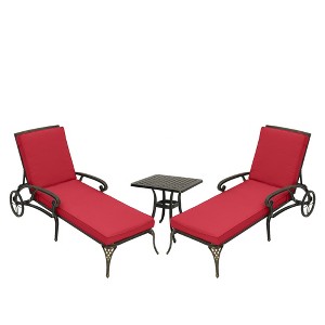 CLIHOME 3-Piece Outdoor Chaise Lounge Bar Table Set with Cast Aluminum Side Table - 1 of 4