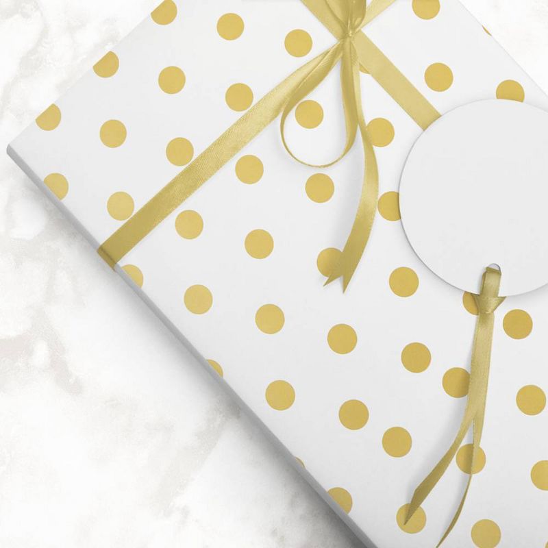 JAM Paper &#38; Envelope 2ct Polka Dots Gift Wrap White/Gold, 5 of 6