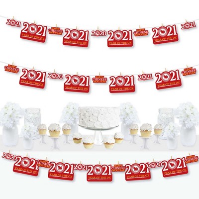 Big Dot of Happiness Chinese New Year - 2021 Year of the Ox Party DIY Decorations - Clothespin Garland Banner - 44 Pieces