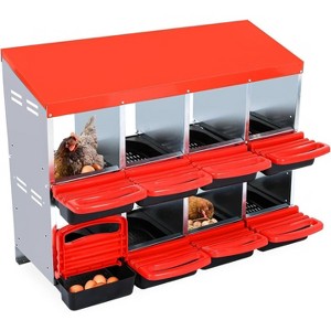 Chicken Nesting Box with 6 Compartments – Galvanized Steel Roll-Away Egg Laying Boxes with Lid Cover, Legs, and Easy-Clean Design, Red - 1 of 4
