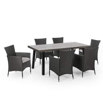 Pointe 7pc Outdoor Aluminum Dining Set with Wicker Chairs - Gray/Matte Black/Light Gray - Christopher Knight Home