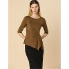 INSPIRE CHIC Women's Casual Asymmetrical Hem Ruched 3/4 Sleeves Round Neck Blouse Top - 3 of 4
