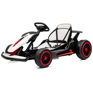 Red 24V Electric Drift Go Kart For Kids Ages 6-12 With Dual 200W Motors 8.1 MPH Adjustable Seat Led Lights Music Usb FM Radio Steel Frame Red - 1 of 4