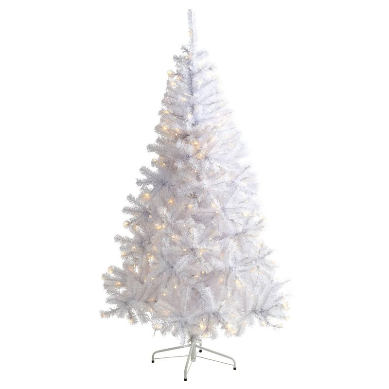 6ft Nearly Natural Pre-Lit LED White Artificial Christmas Tree Clear Lights, 1 of 13