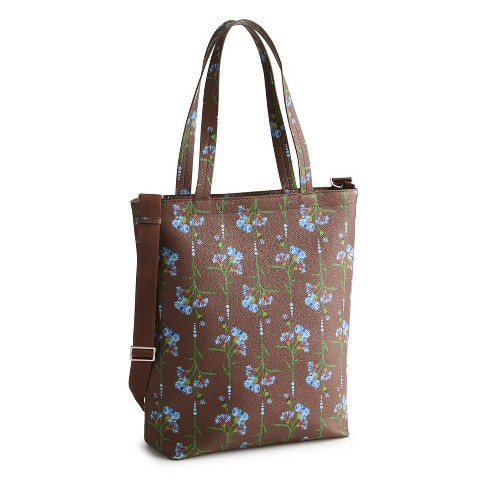 Vera Bradley Women's Outlet Faux Leather Large North South Tote Bag Bachelor Button Dot