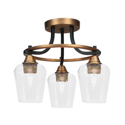 Toltec Lighting Paramount 3 - Light Flush Mount in  Matte Black/Brass with 5" Clear Bubble Shade