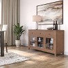 NicBex 54" Modern 3-Doors Sideboard,Kitchen Storage Cabinets with 3 Drawers and 3 Tempered Glass Doors for Kitchen and Dining Room,Dark Brown/White - 2 of 4