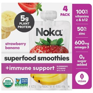 Noka Organic Superfood Smoothie Strawberry Banana + Immune Support - 16.9oz/4pk - 1 of 4