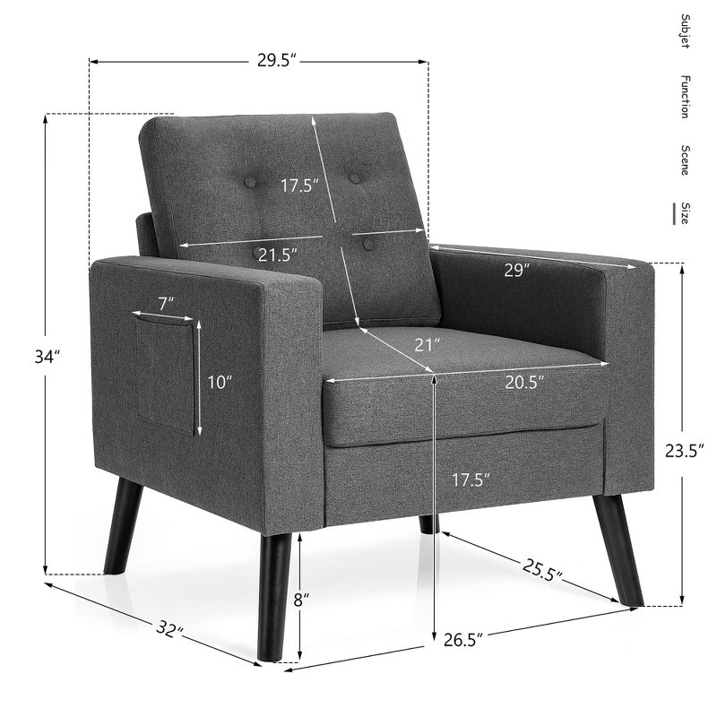 Modern Accent Armchair Upholstered Single Sofa Chair w/ 2-Side Pockets Navy\Beige\Grey, 4 of 13