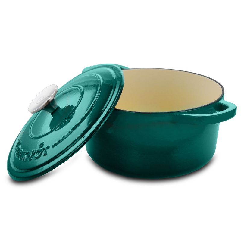 Crock-pot Artisan 3 Quart Enameled Cast Iron Casserole with Lid in Gradient Teal, 4 of 7