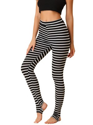 INSPIRE CHIC Women's Printed Stripe High Waist Elastic Waistband Yoga Stirrup Pants