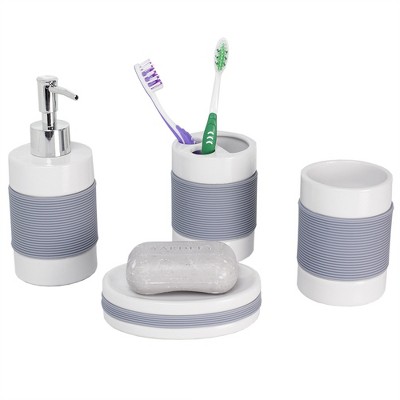 Home Basics 4 Piece Bath Accessory Set with Rubber Grip