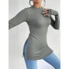 Coolmee Women's T Shirts Long Sleeve Mock Neck Knit Basic Casual Side Slit Slim Fit Below Hip Shirts Tee Tops - 3 of 4