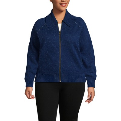 Lands' End Women's Drifter Large Collar Zip Front Cardigan Sweater