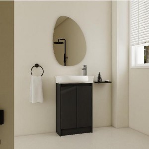 Lyngins Compact Wall-Mounted Bathroom Vanity with Sink, Floating Vanity with Round Single Ceramic Basin & Bottom Storage, Eco-Friendly Plywood - 1 of 4
