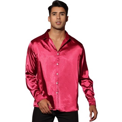 Lars Amadeus Men's Long Sleeves Button Down Prom Party Satin Dress Shirts