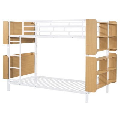 NicBex Twin Over Twin Bunk Bed with Guardrail and Headboard and Footshelvs,Loft Bed with Ladder and Converts to 2 Beds,Bunk Beds for Bedroom