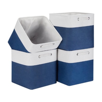 Vtec Trading Blue Linen Fabric Storage Bin Cubes SET OF 4