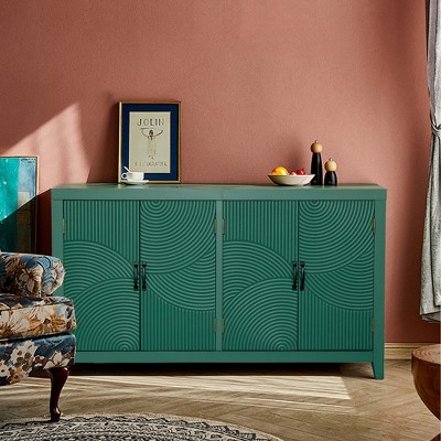 VYNXARIA 59" Green Mid-Century Modern Accent Cabinet with 4 Doors ¨C Stylish Pantry Storage Solution for a Chic Home.