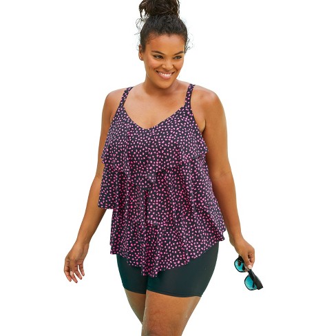 Swim 365 Women's Plus Size Longer-Length Racerback Tankini Top