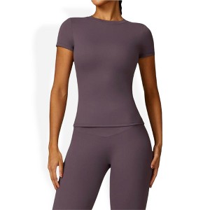Anna-Kaci Active Women's Short Sleeve Crew Neck Top Shirts with Seamless Fit and Stretch Fabric - 1 of 4
