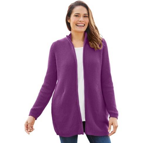 Woman Within Women s Plus Size Zip Front Shaker Cardigan L Plum Purple Target