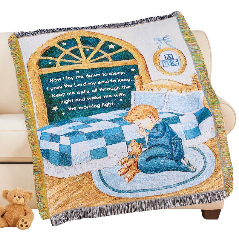 Collections Etc Now I Lay Me Down to Sleep Boy Blessing Tapestry Throw 50" x 38", 1 of 3