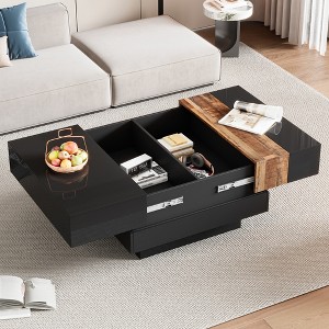 TIRAMISUBEST Square Coffee Table with Sliding Tabletop, High Gloss Center Table with Hidden Storage Compartment, Extendable Cocktail Table - 1 of 4