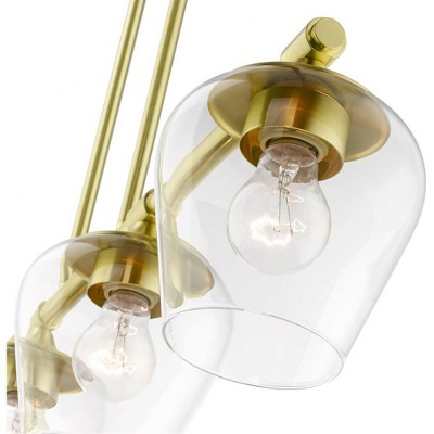 Elegant Satin Brass Linear Chandelier with Clear Glass Shades