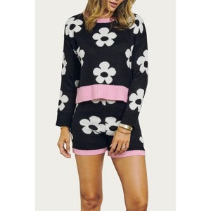 Women's RETRO FLORAL KNIT CREWNECK CROPPED SWEATER - J.NNA - 1 of 2