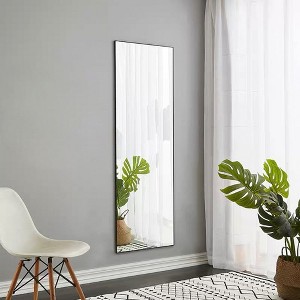 59x16 Inch Modern Standing Mirror, Black Metal Frame with Swivel Casters, Easy Relocation - 1 of 4