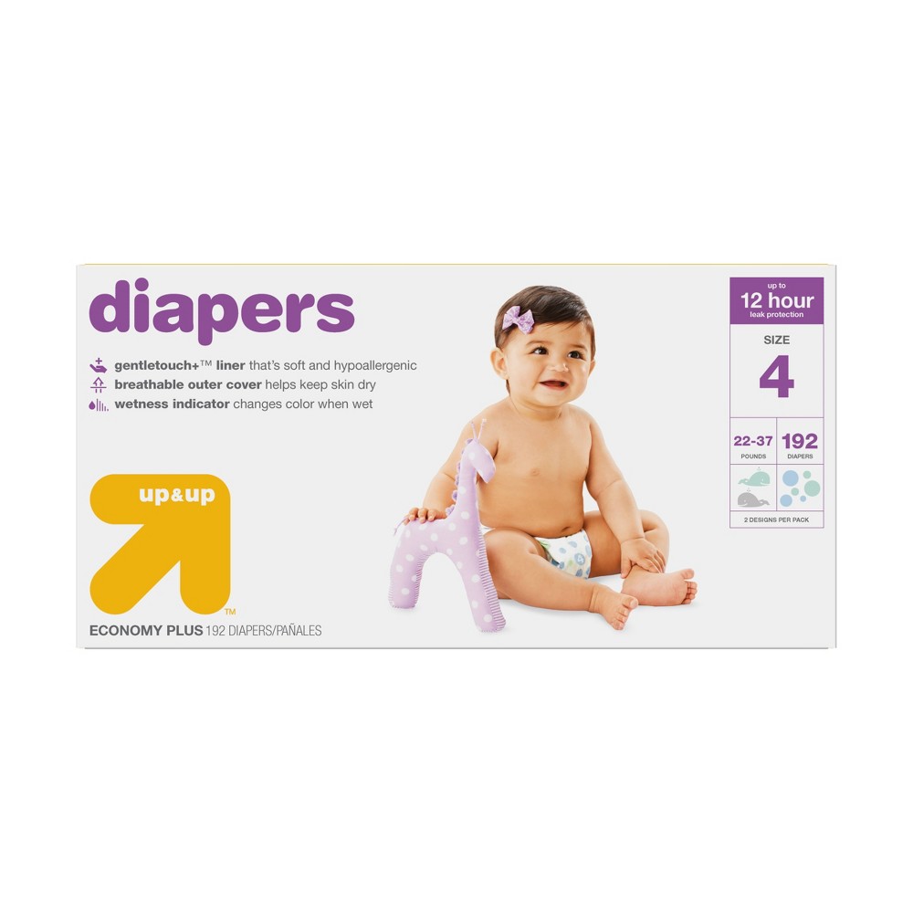 Diapers, Bulk Plus Pack - Size 4 - 192ct - Up&Up , Size: Size 4 (192 Count)