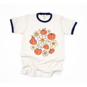 Simply Sage Market Women's Circle Pumpkin Flowers Short Sleeve Ringer Tee - 1 of 4