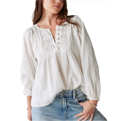 Lucky Brand Womens Embroidered Tunic Blouse