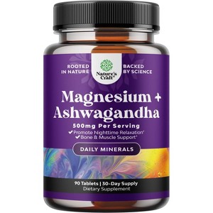 Magnesium + Ashwagandha Tablets, Calming Magnesium Supplement for Mood Sleep and Relaxation, Nature's Craft, 90ct - 1 of 4