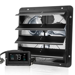 VEVOR Shutter Exhaust Fan, 16'' with Temperature Humidity Controller,  EC-motor, 1550 CFM, 10-Speed Adjustable Wall Mount Attic Fan, Black - 1 of 4