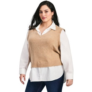 Avenue Women's Plus Size Ava Twofer Vest - 1 of 4