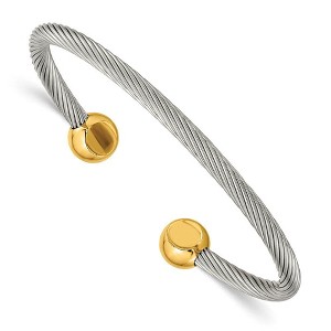 Black Bow Jewelry Men's Stainless Steel and Gold Tone Accent 10mm Cuff Bangle Bracelet - 1 of 4
