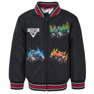 Monster Jam Grave Digger El Toro Loco Megalodon Zip Up Varsity Bomber Jacket Little Kid - 1 of 4