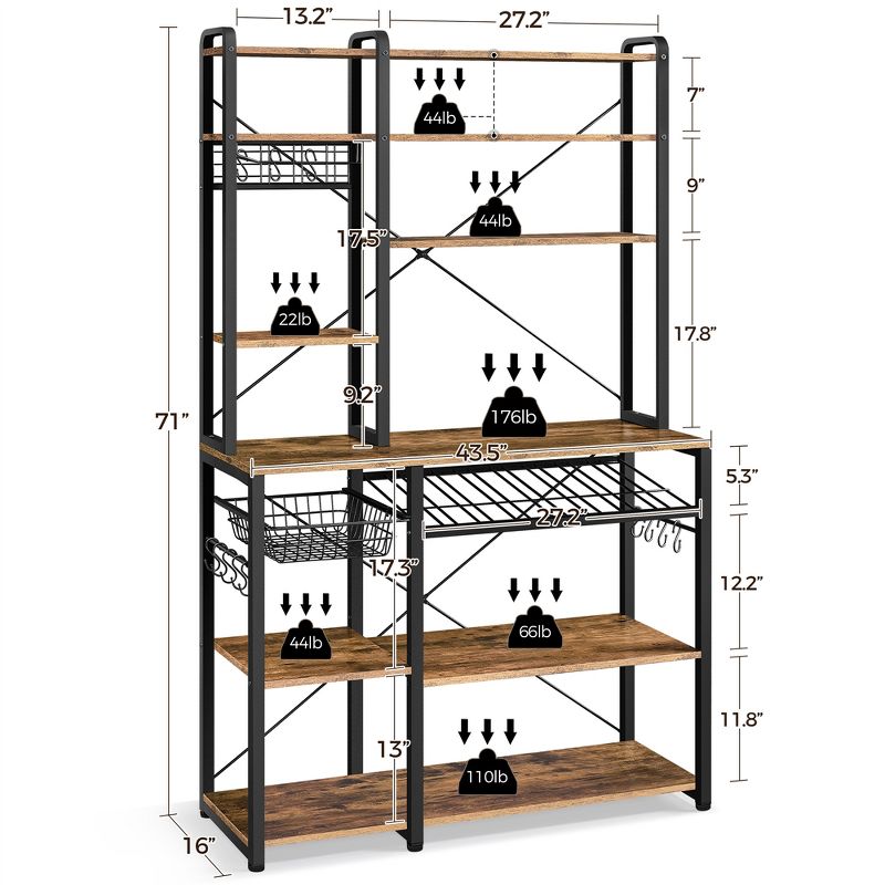 Yaheetech 71"H Large Baker's Rack with Hutch and Wine Rack, 5 of 10