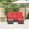 vidaXL 3 Piece Patio Sofa Set with Cushions L-shaped Couch Set Poly Rattan - Brown and Red - 3 of 4