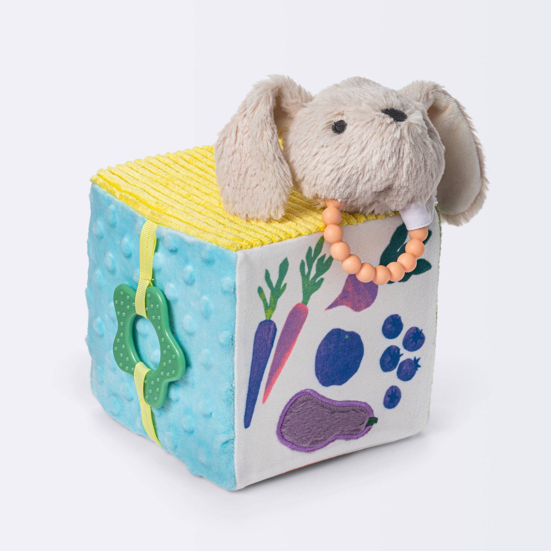 Fruit and Vegetable Interactive Plush Cube with Rabbit Rattle - Cloud Island™: Baby Learning Toy, 2-Piece Set