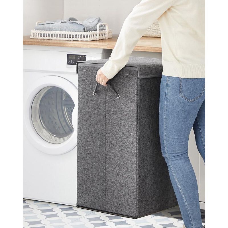 SONGMICS 142L Double Laundry Hamper with Lid Clothes Hamper with Removable Fabric Bag with Handles, 5 of 8