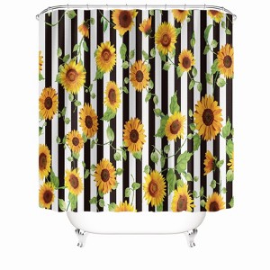 Striped Sunflower Shower Curtains for Bathroom Waterproof Fabric Bath Curtain Durable Soft Stylish Bathroom Decor 72x72 Inch - 1 of 1