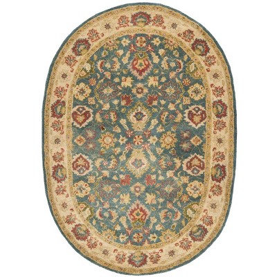 Elegant Blue and Beige Oval Wool Tufted Area Rug 7'6" x 9'6"