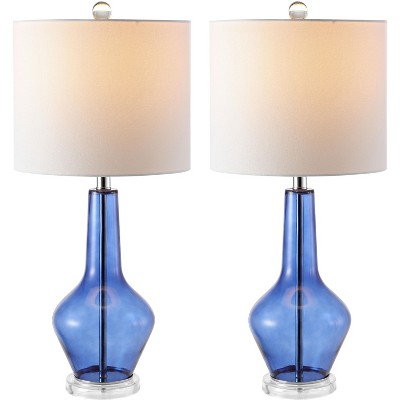 Velor Blue Glass 24-inch Table Lamp Set with White Shade