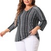 Agnes Orinda Women's Plus Size V Neck 3/4 Sleeve Knit Stripe Boho Casual Blouses - 2 of 4